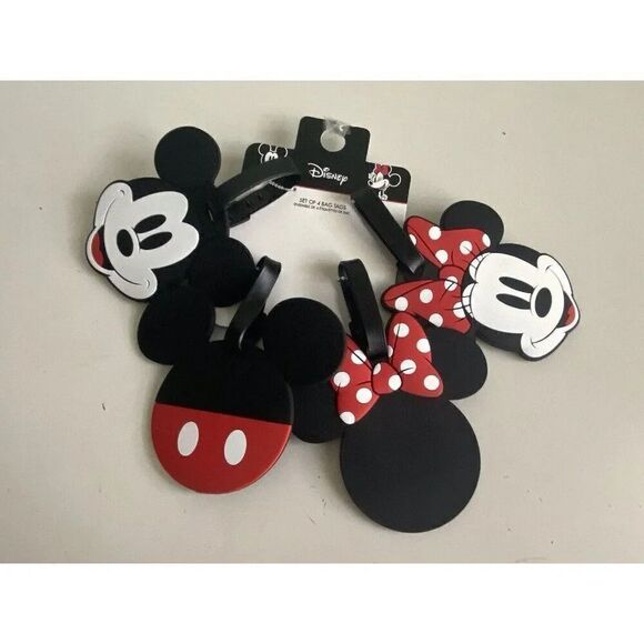 Set Of 4 DISNEY MICKEY & MINNIE MOUSE LUGGAGE BAG TAGS Big NEW - Picture 1 of 10